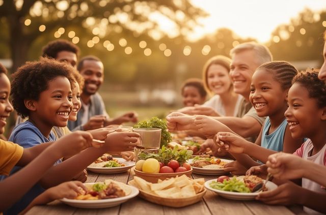 A community sharing a meal together