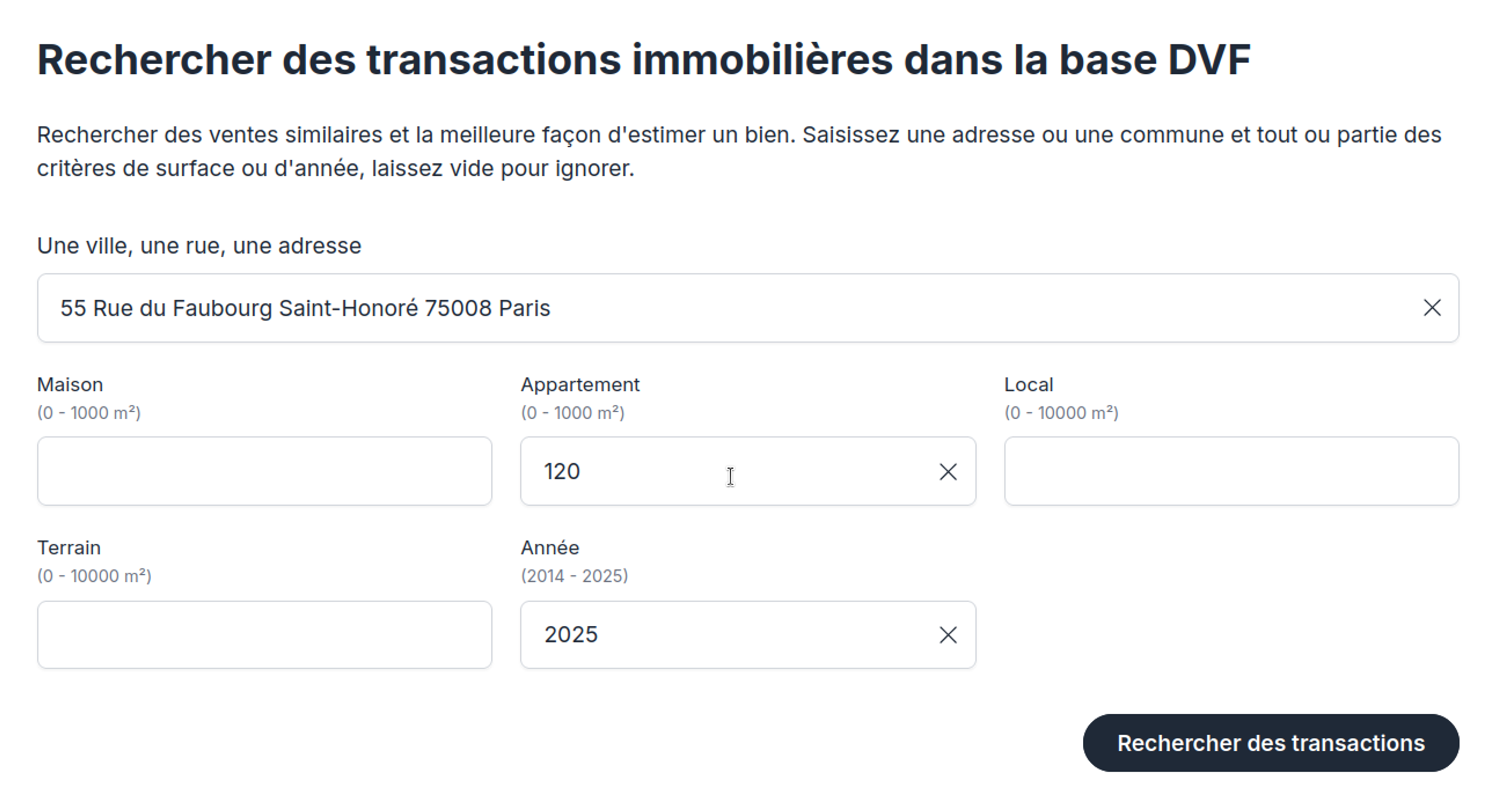 Le formulaire de recherche de transactions sur emooki