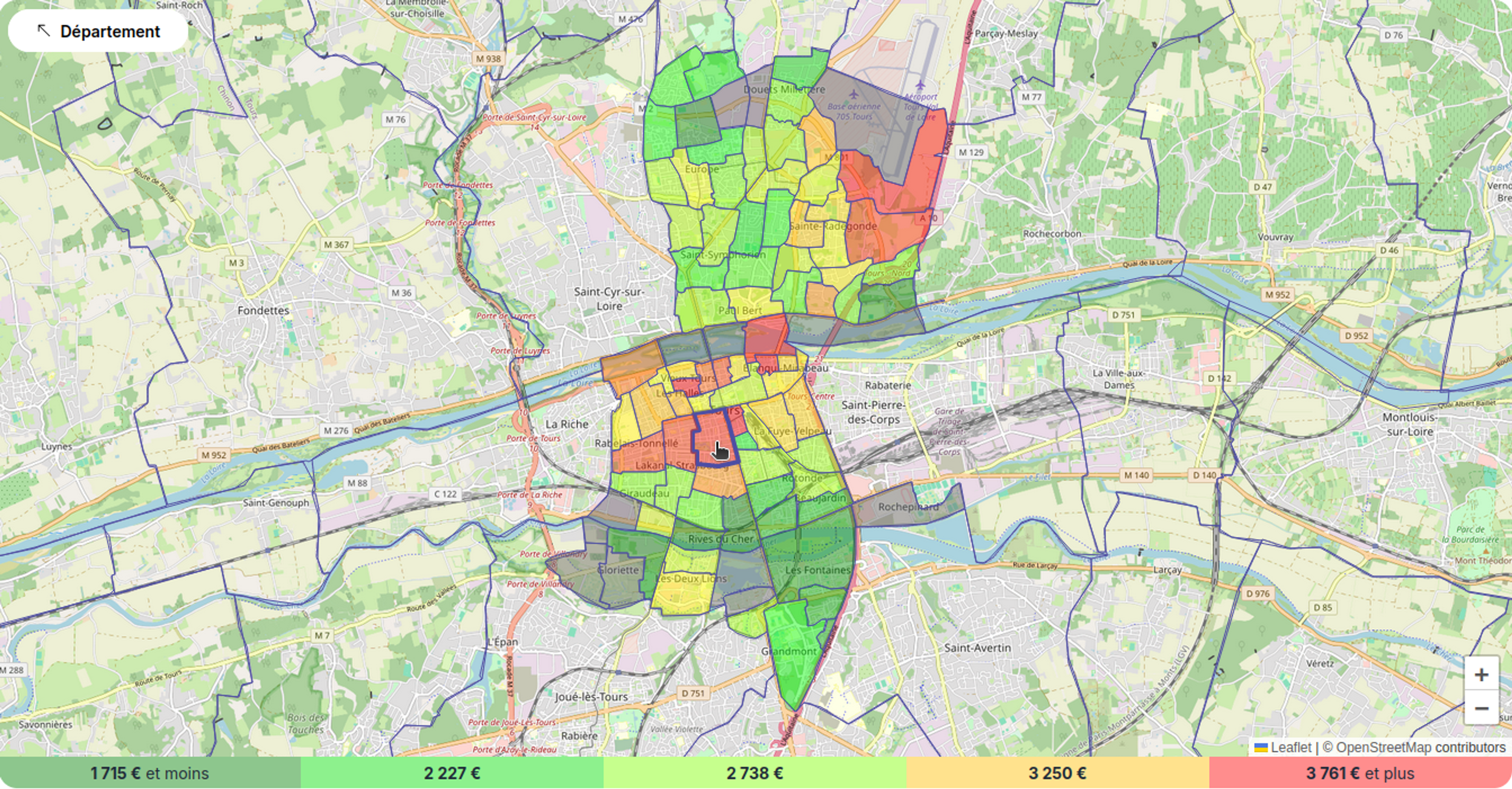 Exemple de la carte des prix à Tours