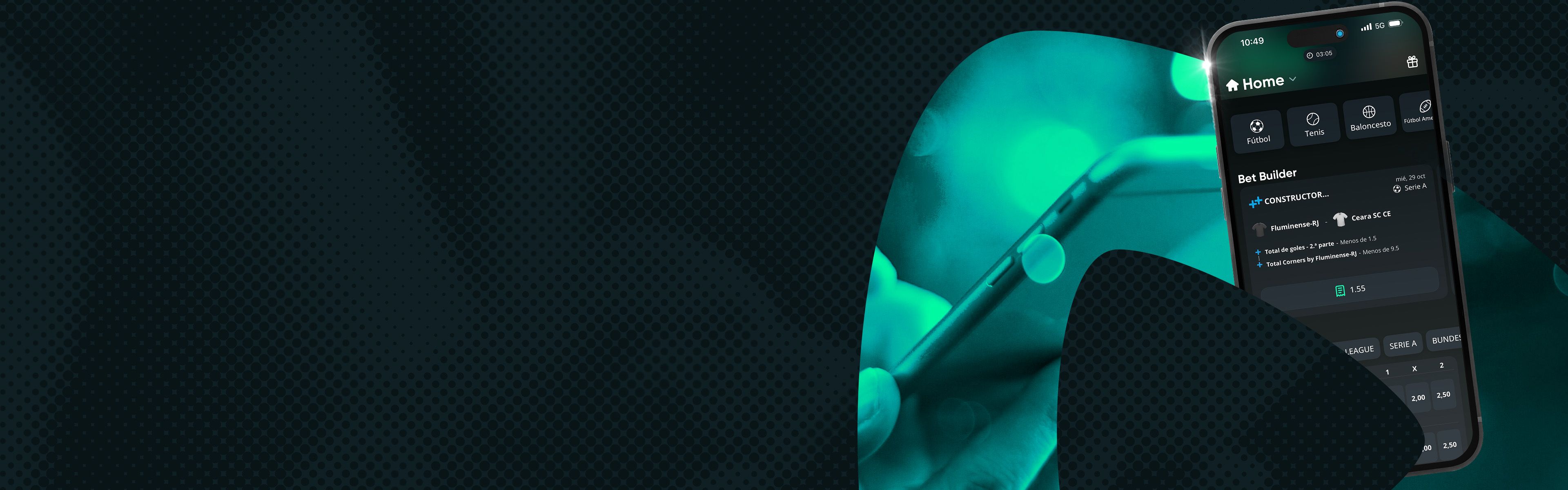 Interfaz de usuario de la aplicación Speedybet mostrando eventos en vivo y menú de navegación