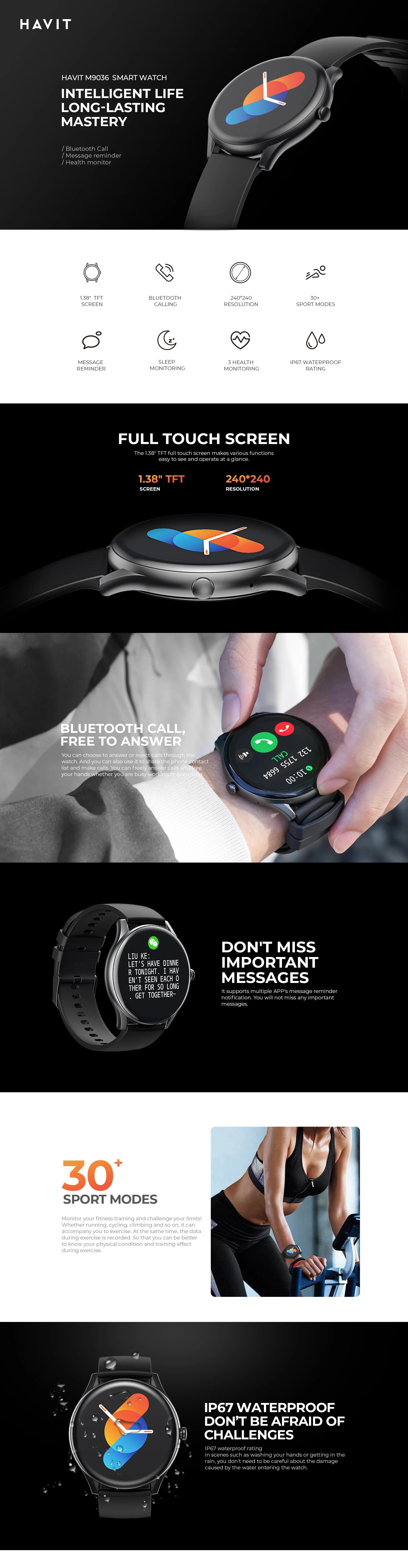 HAVIT M9036 Smart Watch Intelligent Life Long-lasting  thumbnail 3