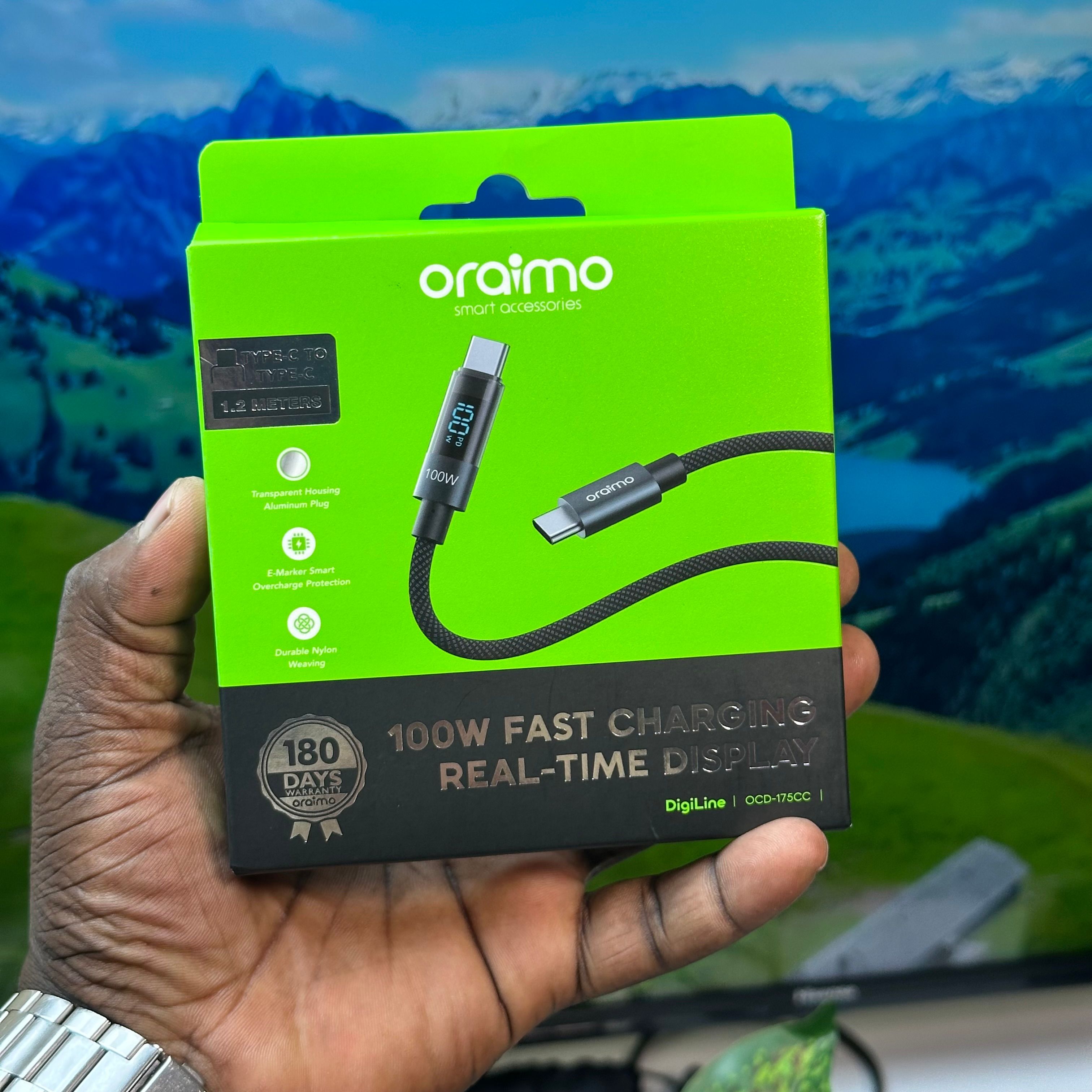 Oraimo DigiLine 100W Fast Charging Braided Cable with Real time display