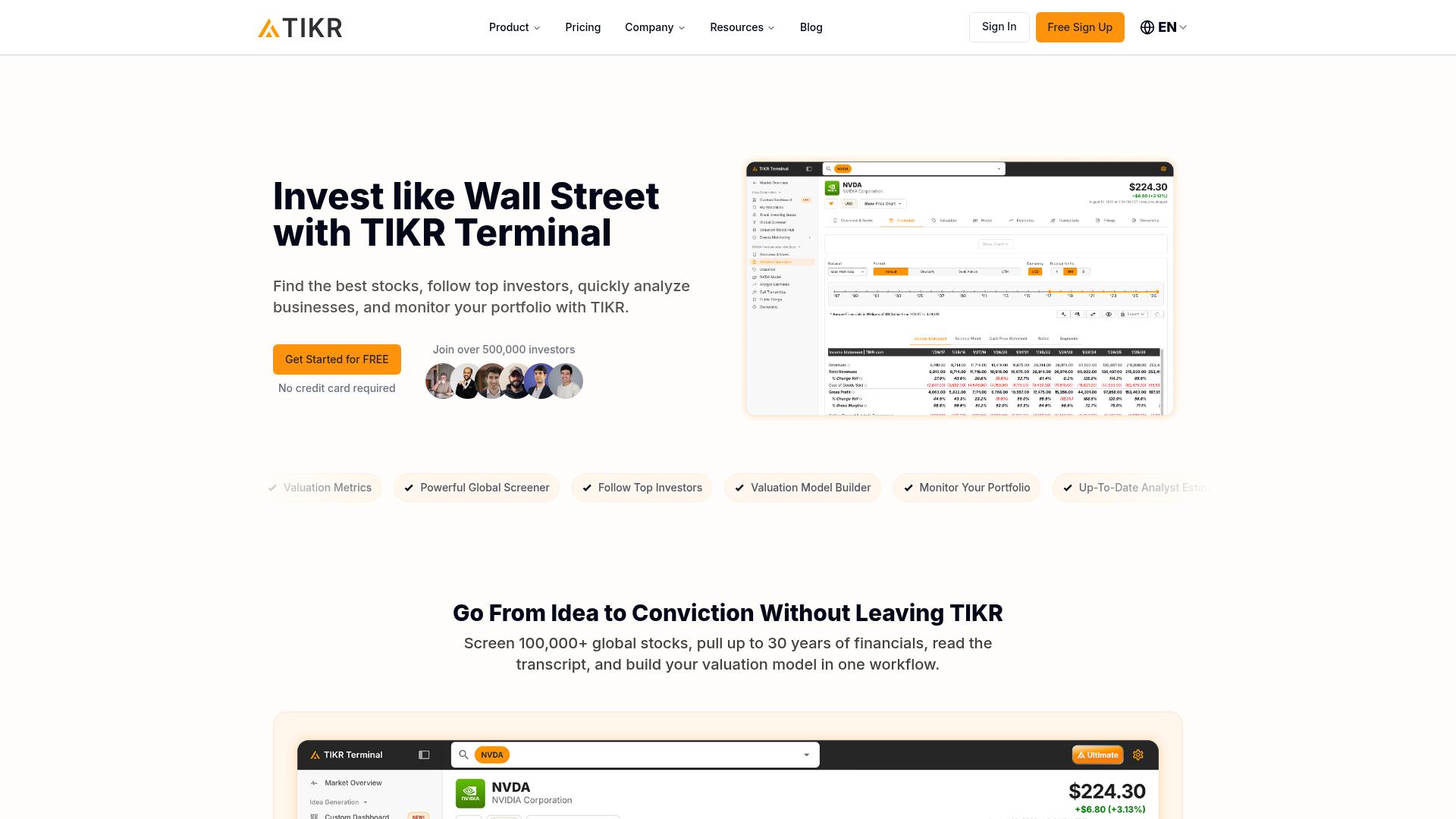 TIKR：TIKR 产品首页