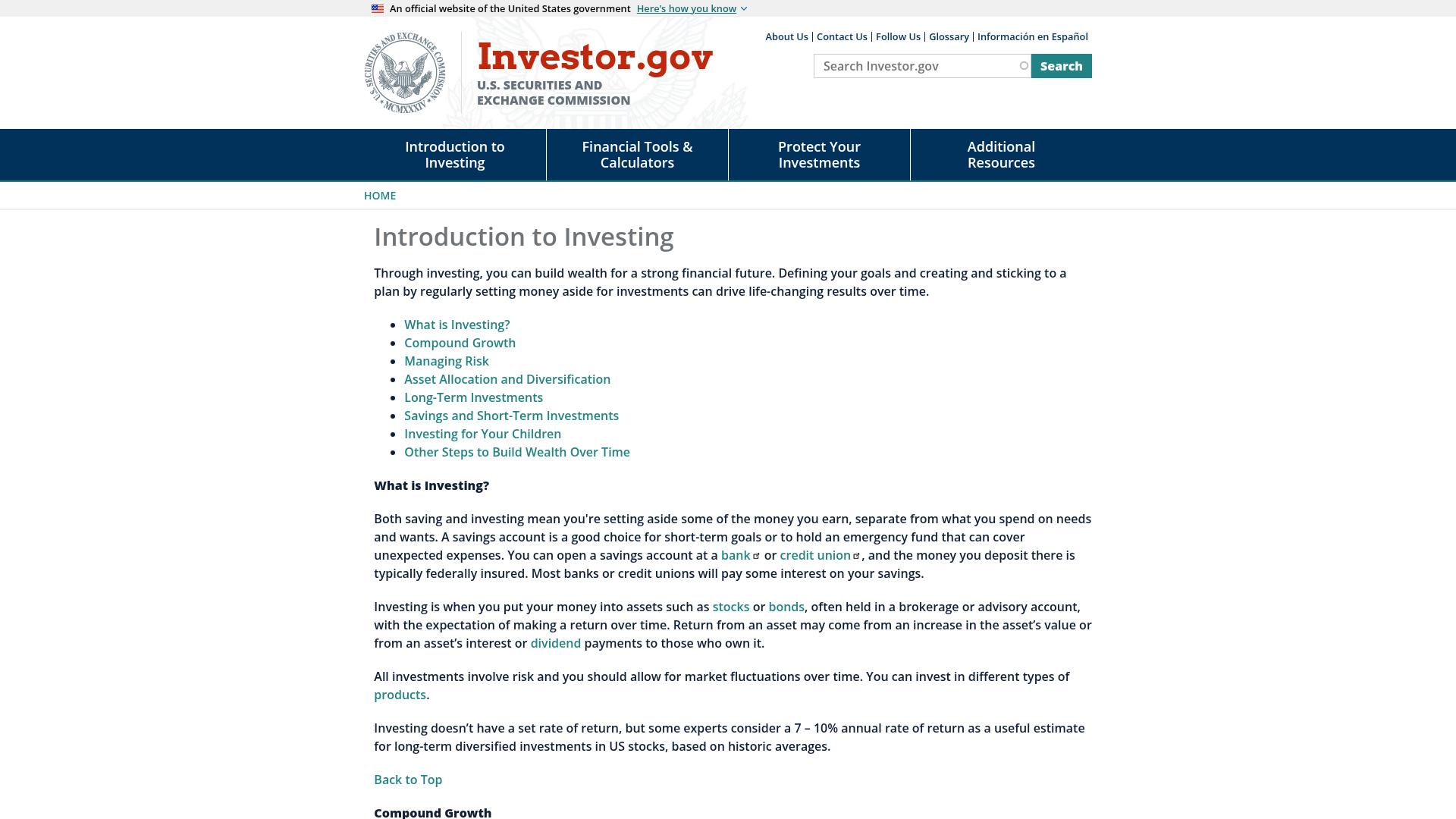 Investor.gov：官方投资入门资料
