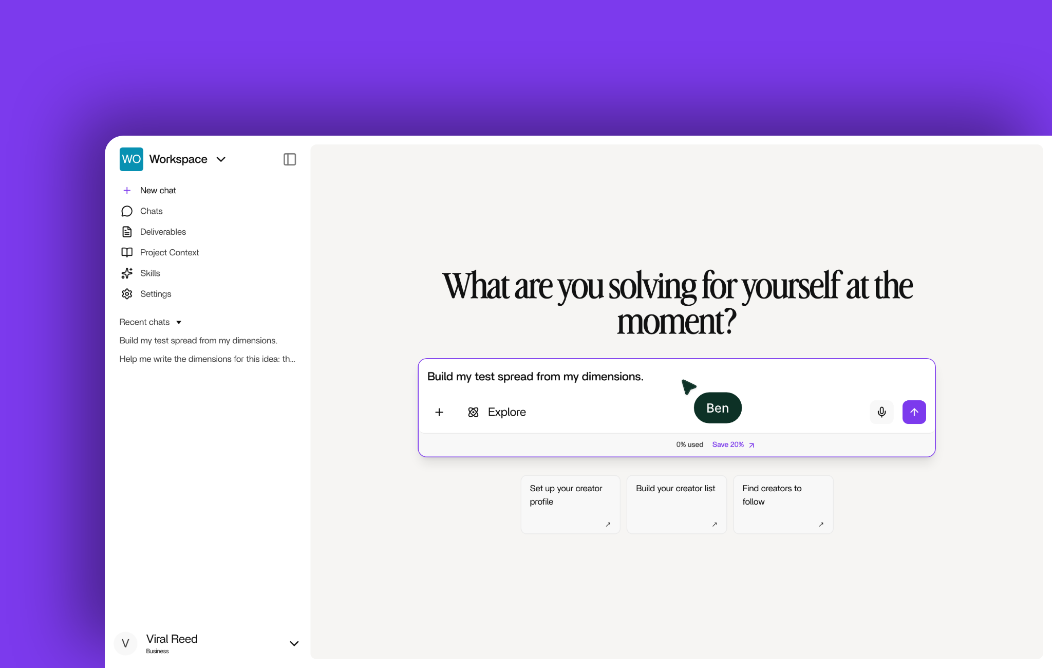 Test spread: input