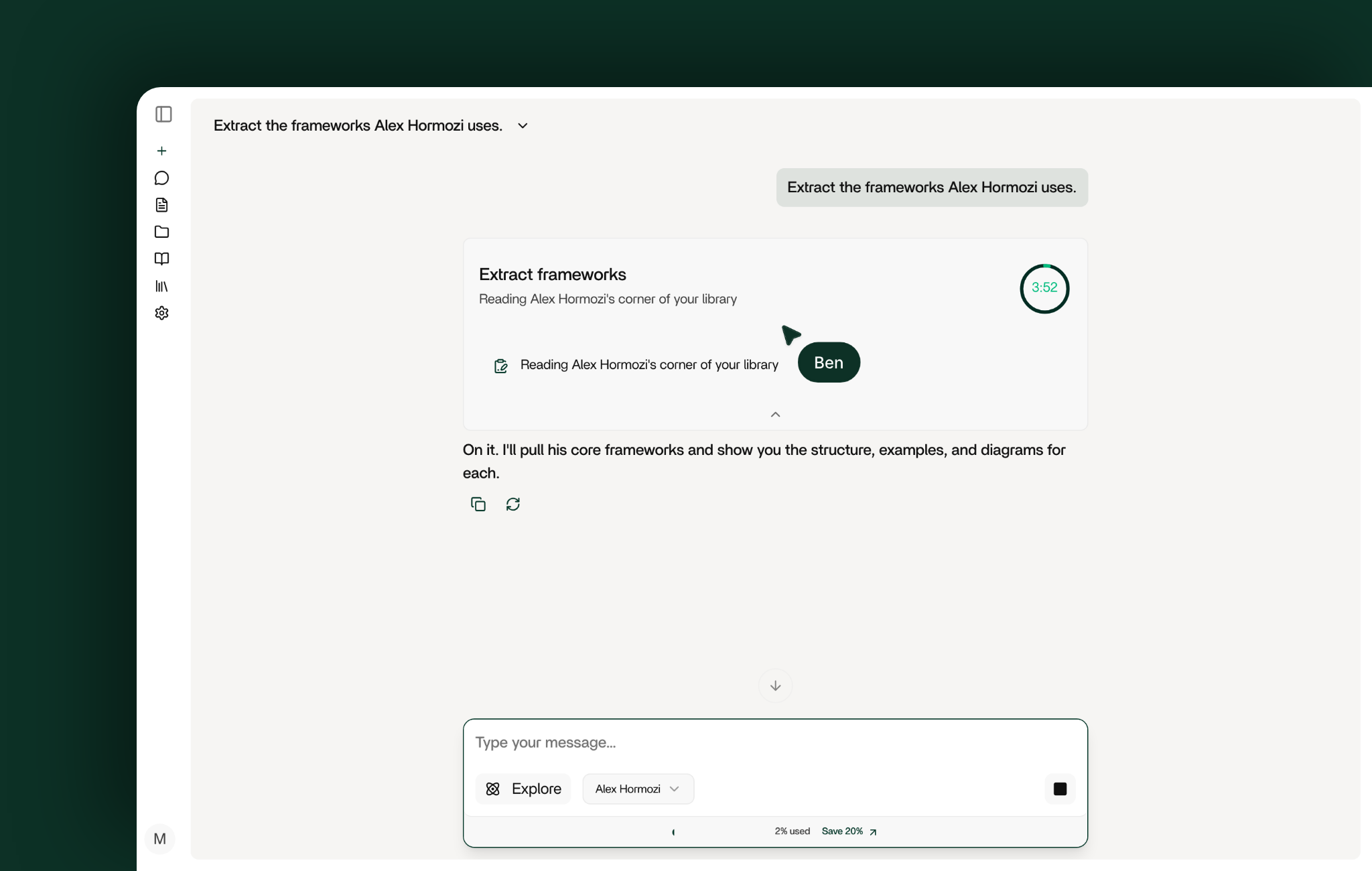 Extract their frameworks: Isabella at work