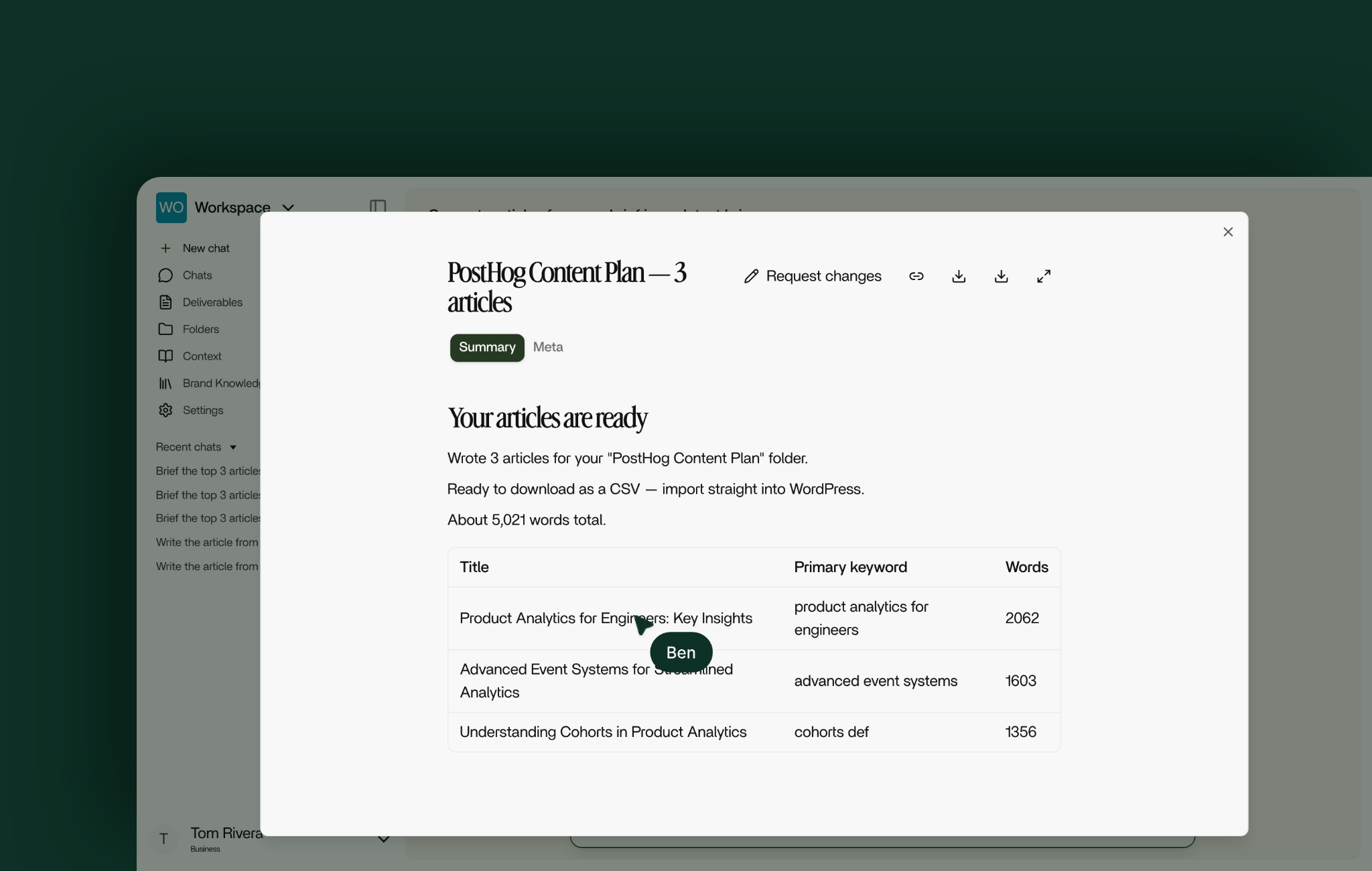 Batch generate articles: The deliverable