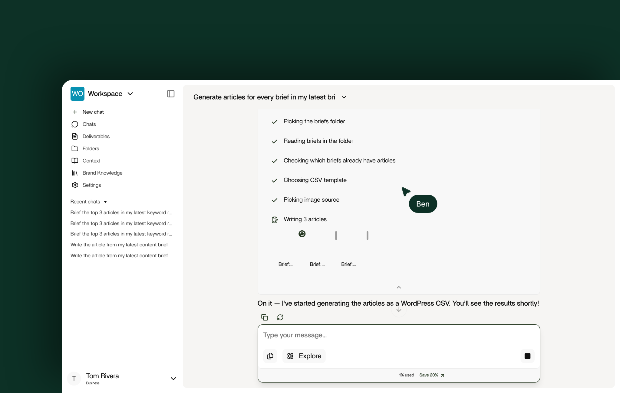 Batch generate articles: At work