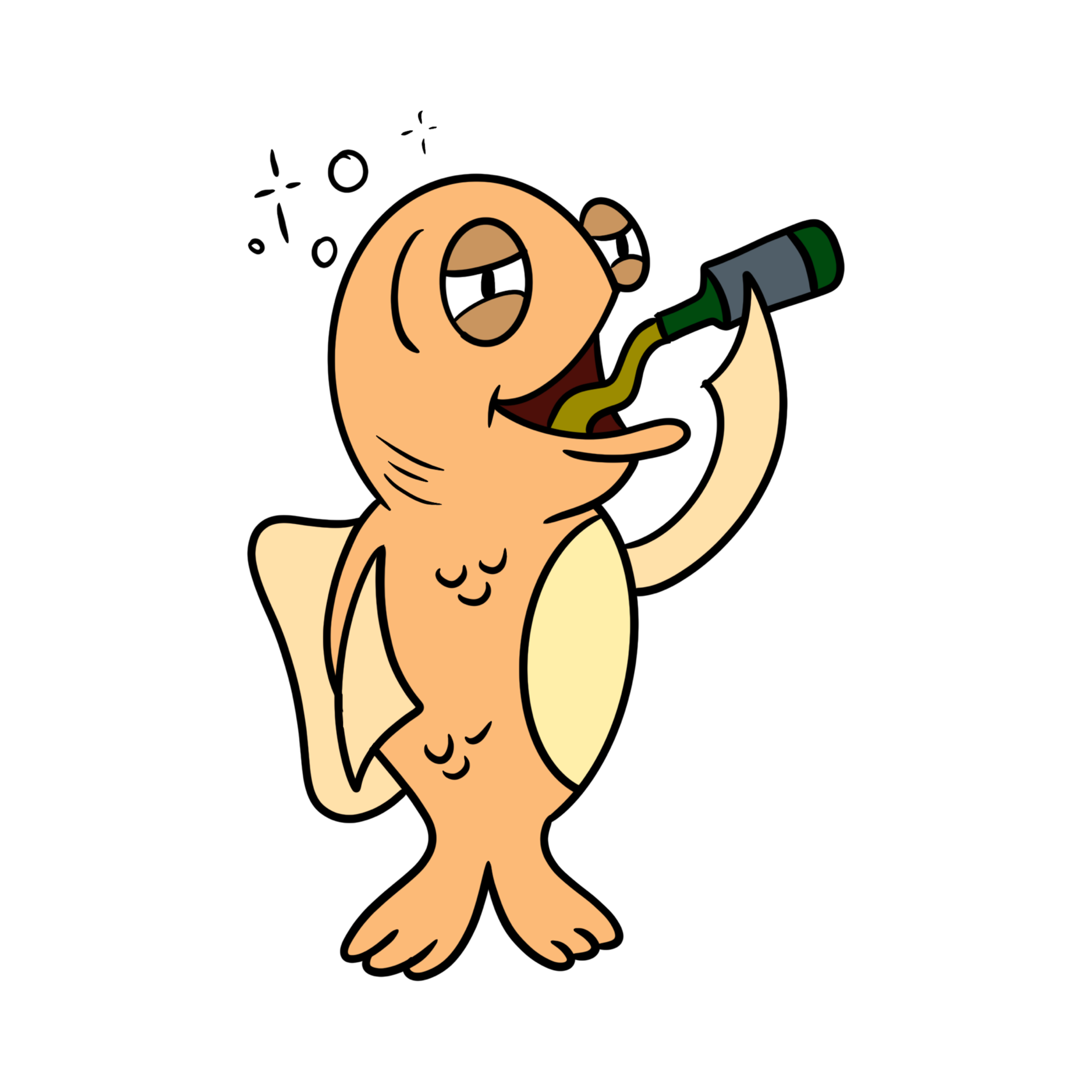 Mr. Glug drinking from a bottle