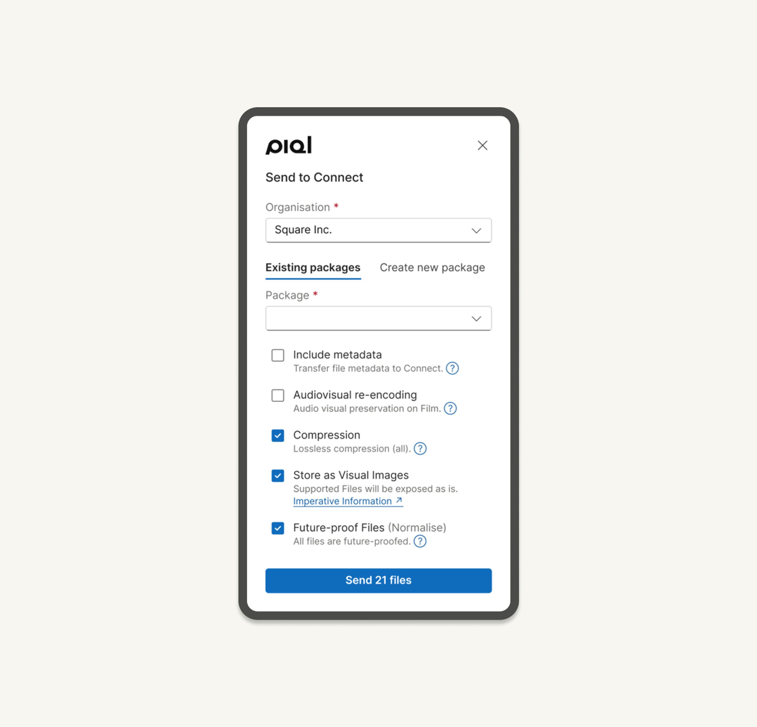 A popup widget in Sharepoint with the Piql logo