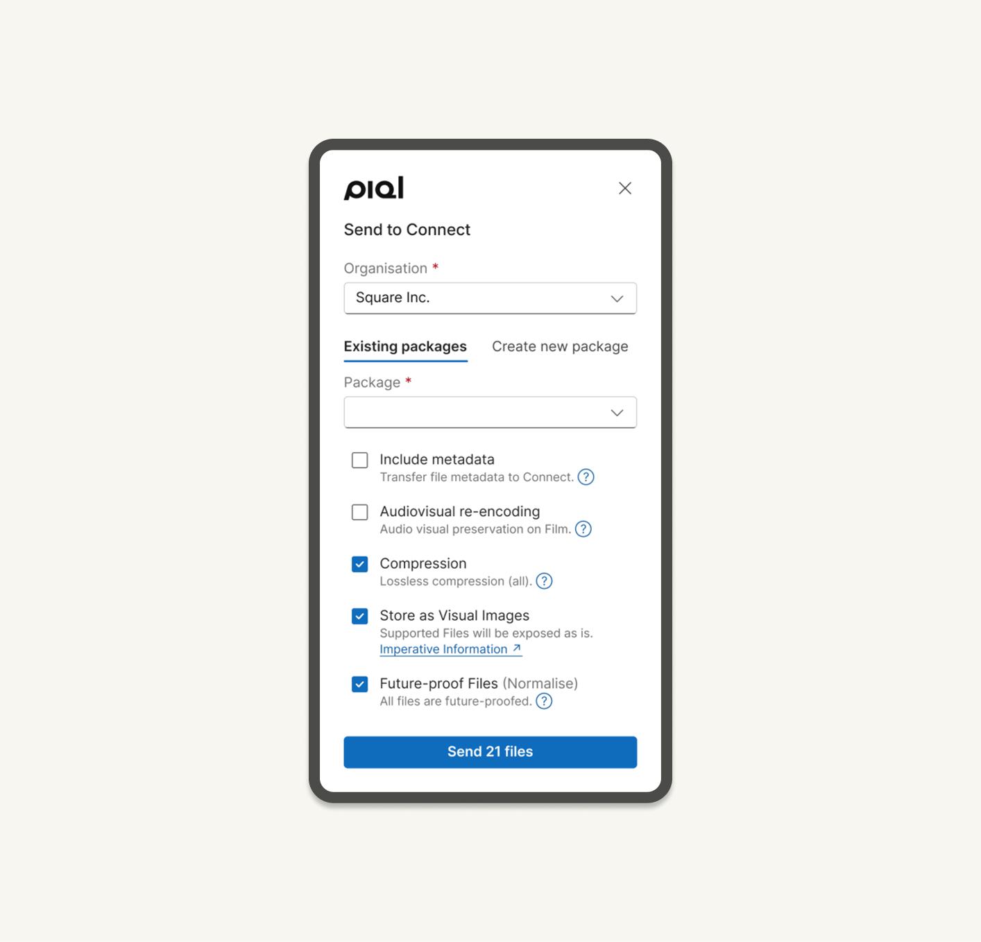 A popup widget in Sharepoint with the Piql logo