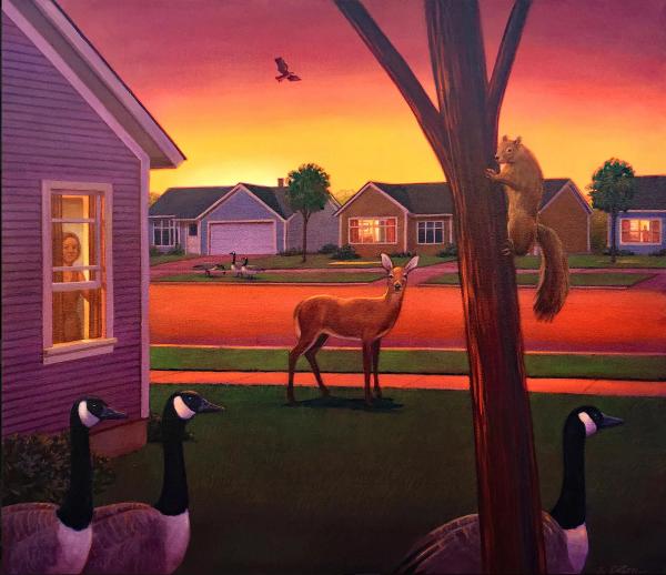 Squirrel Sunrise, Oil on Canvas - 28"h x 32"w