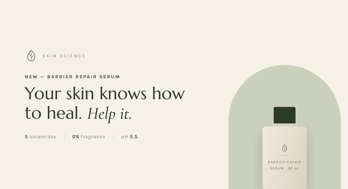 Ad poster: a barrier-repair serum launch for a skincare brand.