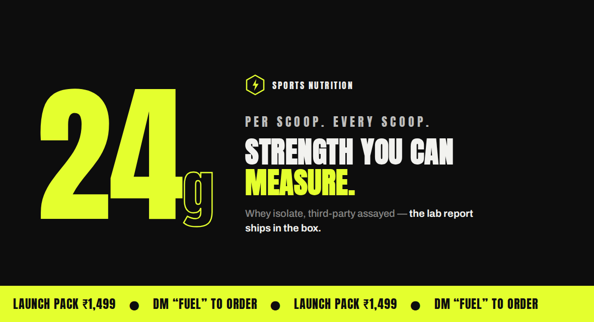 Ad poster: a protein supplement launch, 24 g per scoop.
