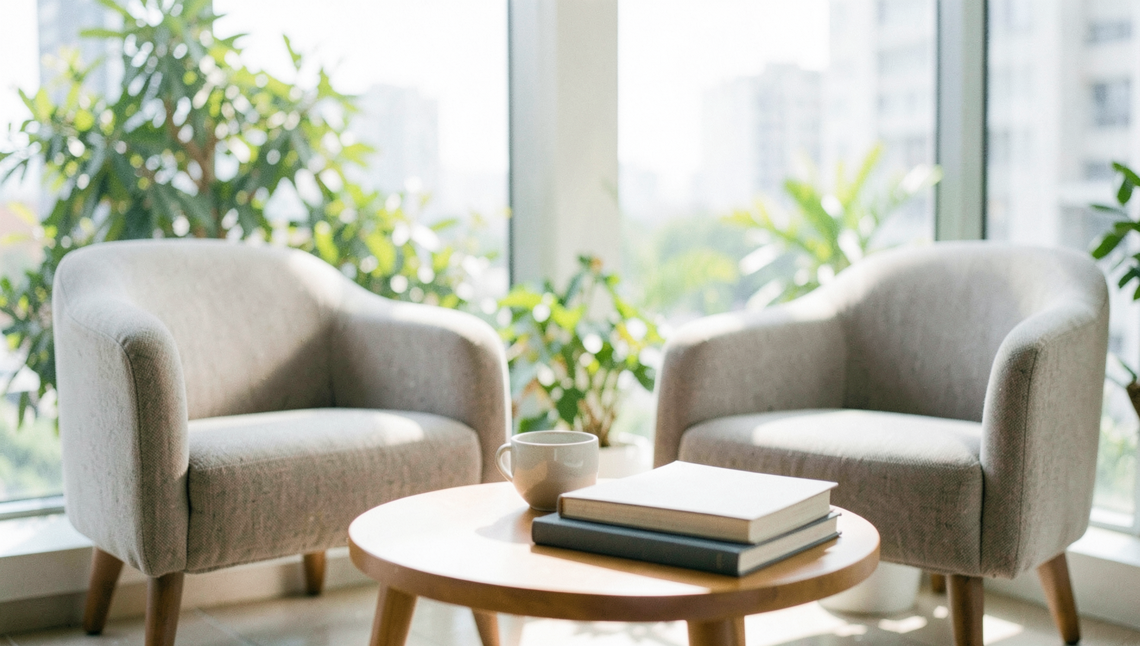 Warm modern workspace still life — Kharghar developer, Navi Mumbai · Webzenia SEO case study