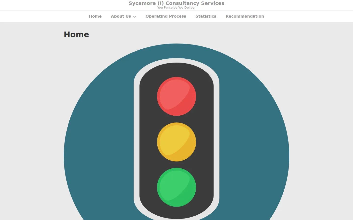 The old Sycamore site in April 2025: a single WordPress page with a traffic-light graphic and no service pages