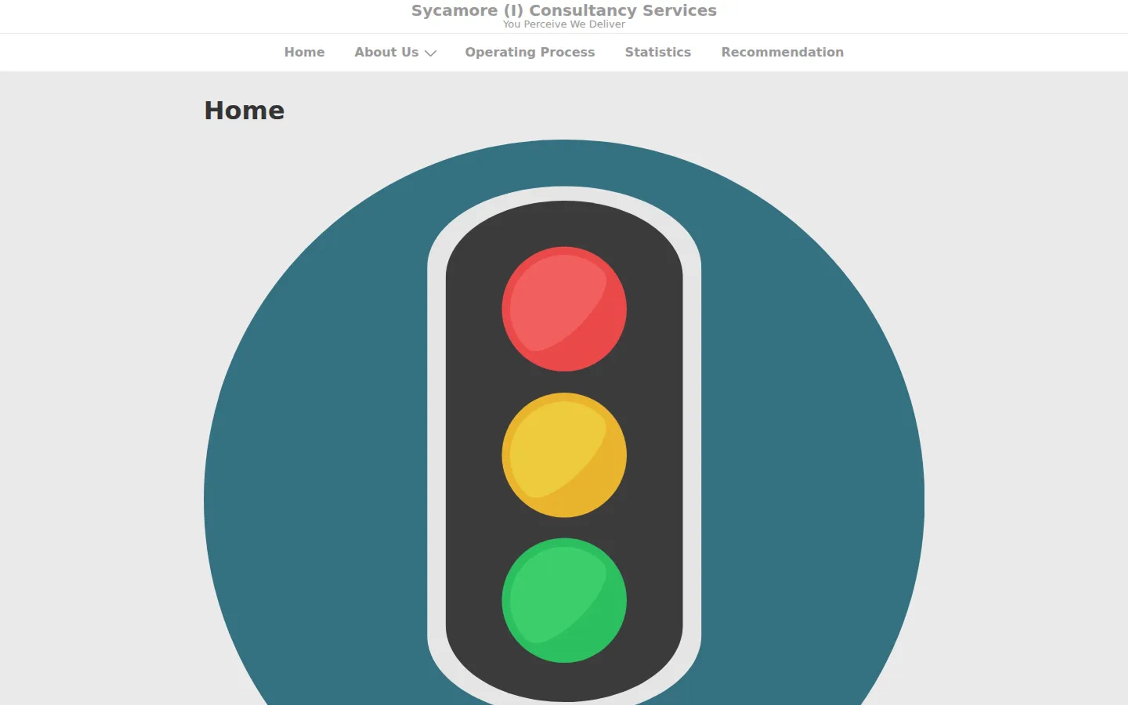 The old Sycamore site in April 2025: a single WordPress page with a traffic-light graphic and no service pages