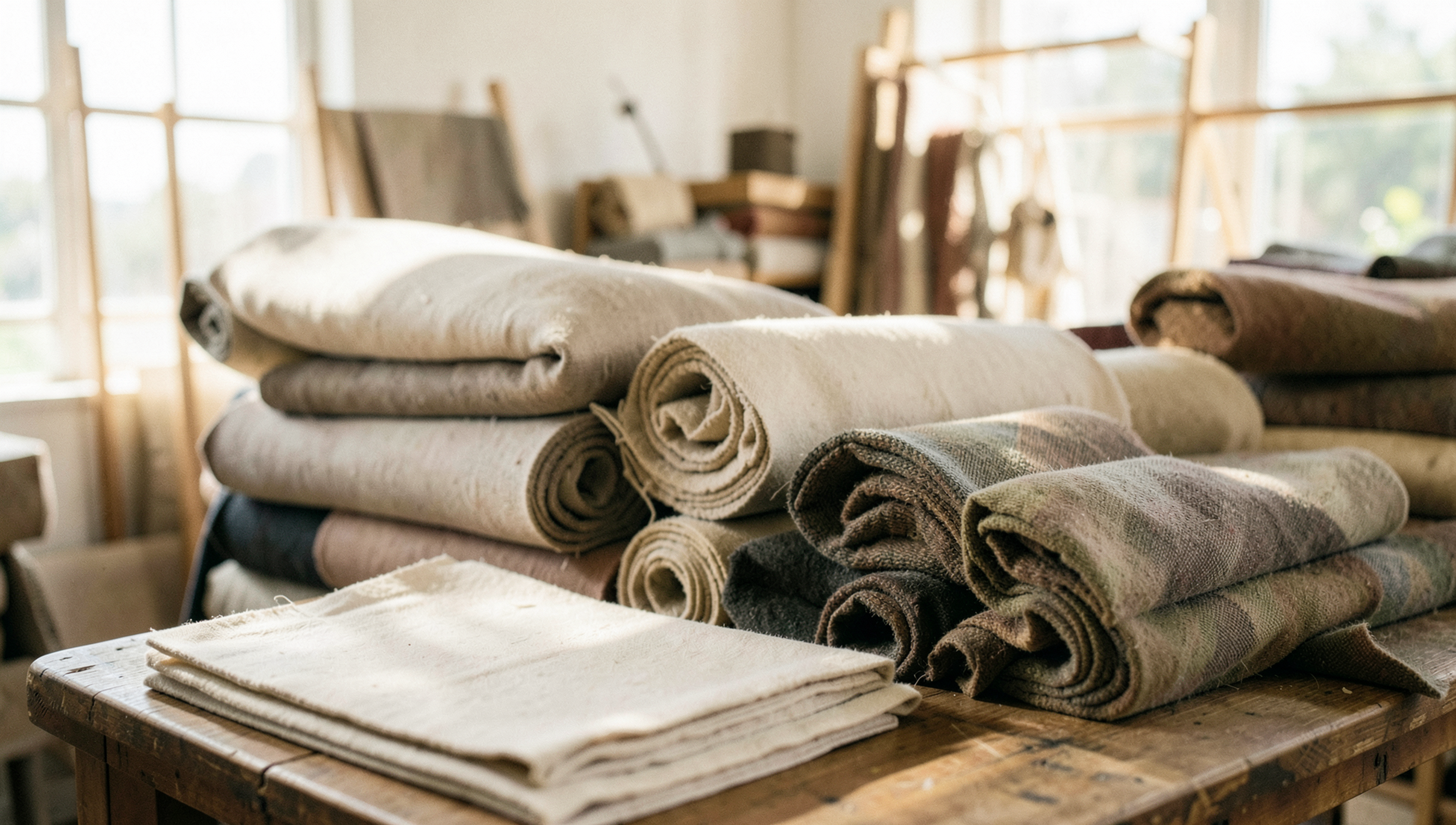 Folded natural-fibre apparel still life — Leather Goods · D2C, Mumbai · Webzenia SEO case study