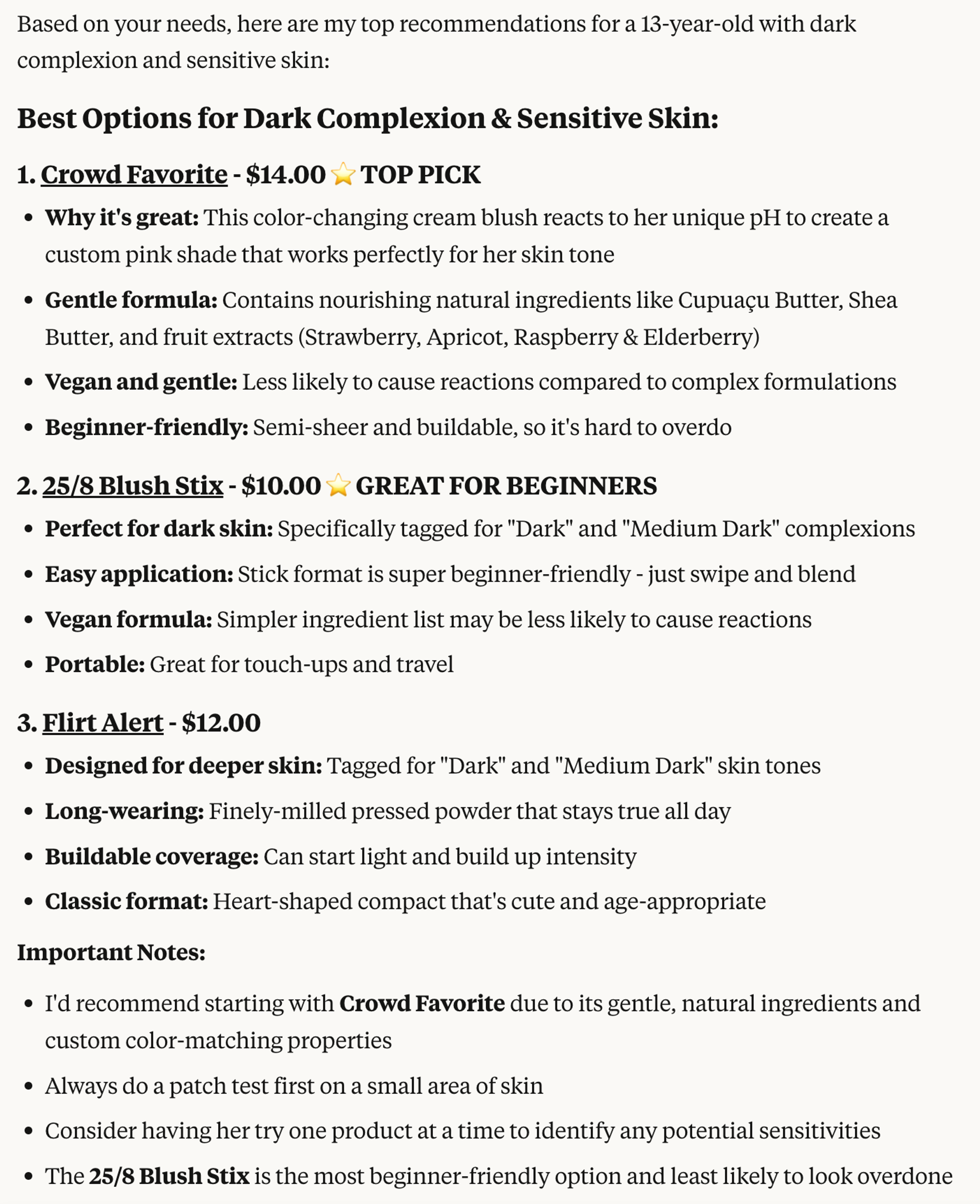 Screenshot of Final Results and Recommendations