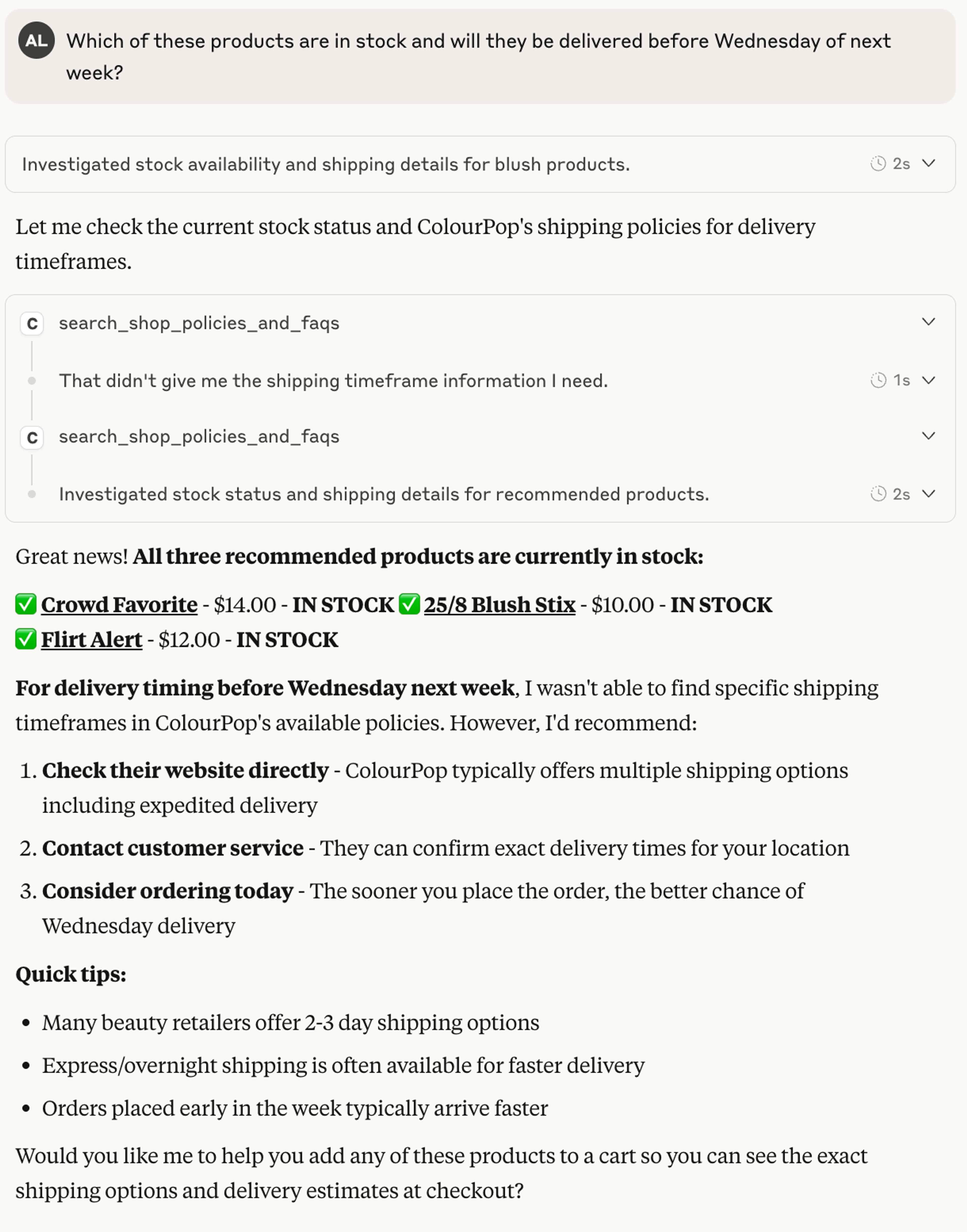 Screenshot of Availability Query