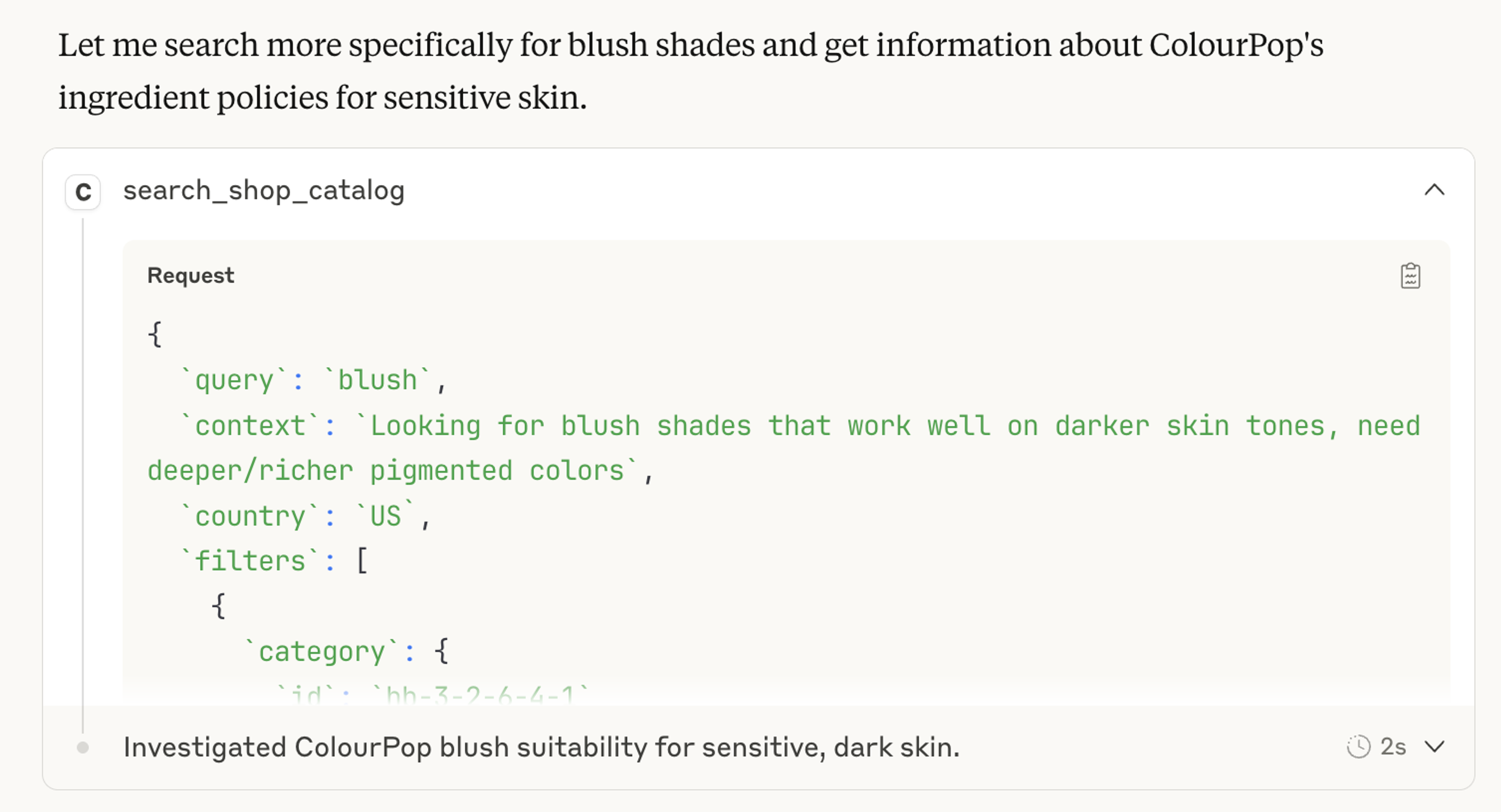 Screenshot of refined query exectution