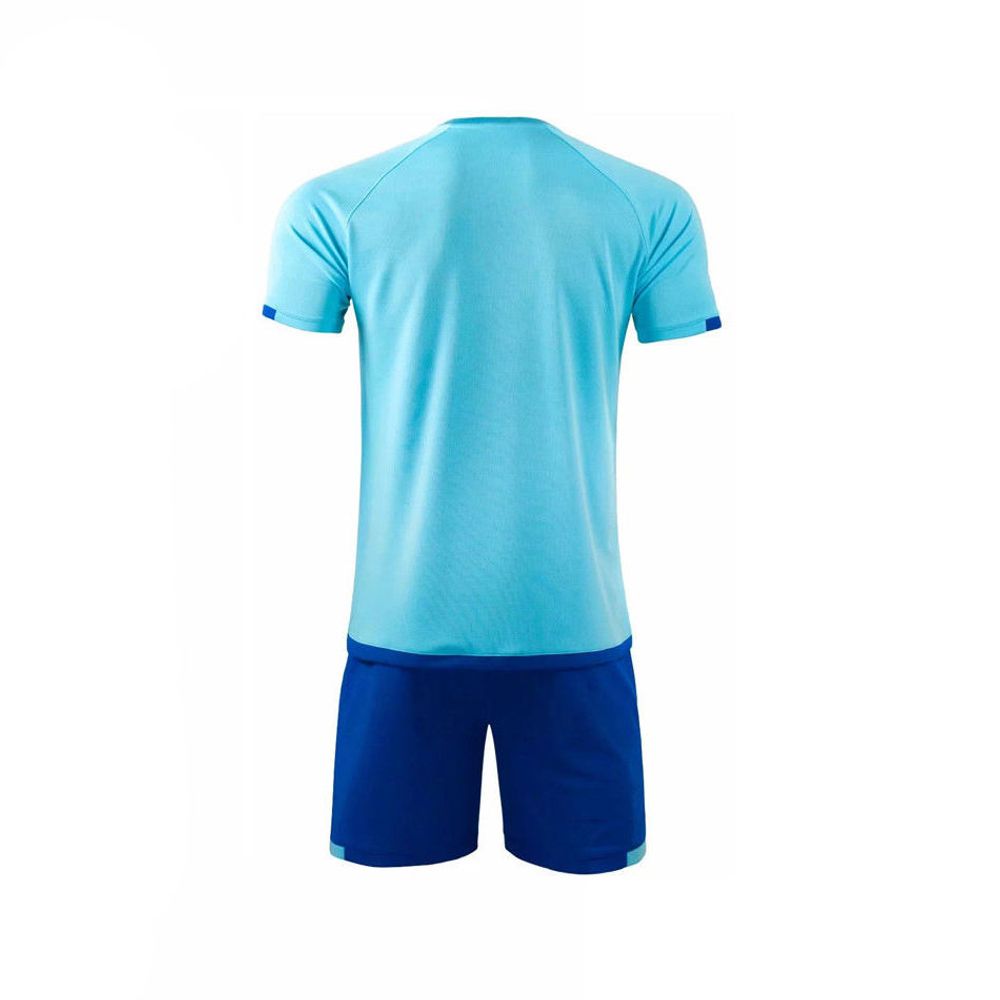 sublimated football kit in teal and blue geometric, additional view 3, manufactured by Abeeha Leather Industry