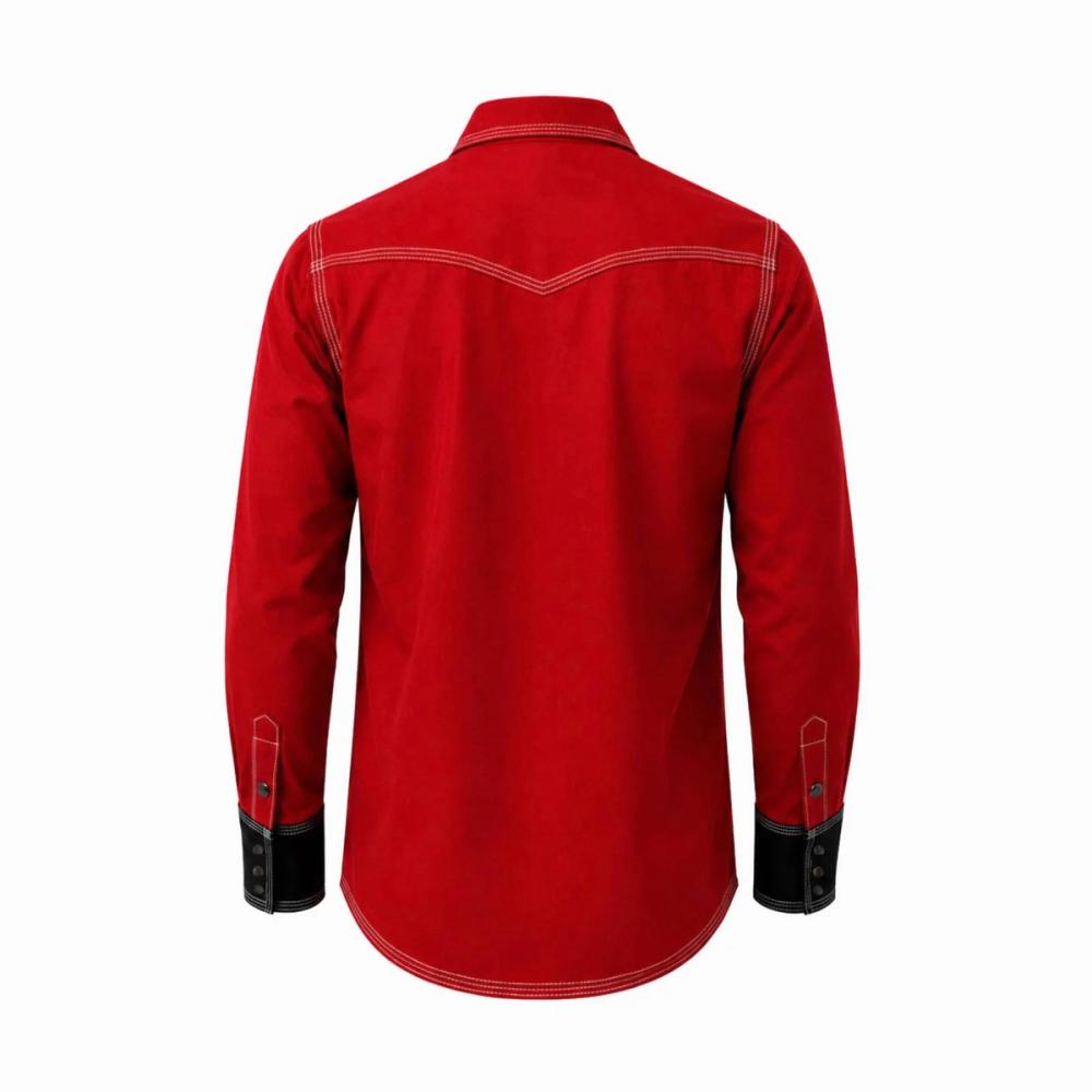 men's FR shirt in red with a diamond-print contrast lining, additional view 2, manufactured by Abeeha Leather Industry