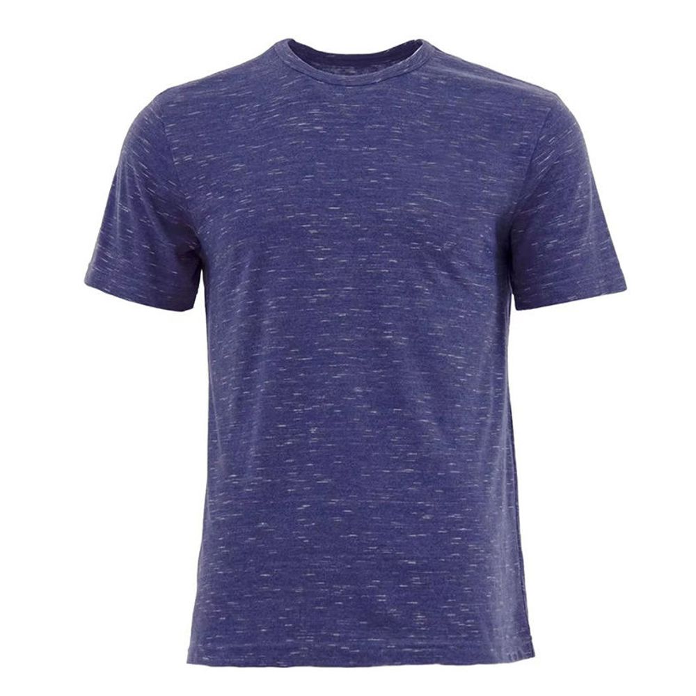 men's heathered crew tee in navy, front view, manufactured by Abeeha Leather Industry