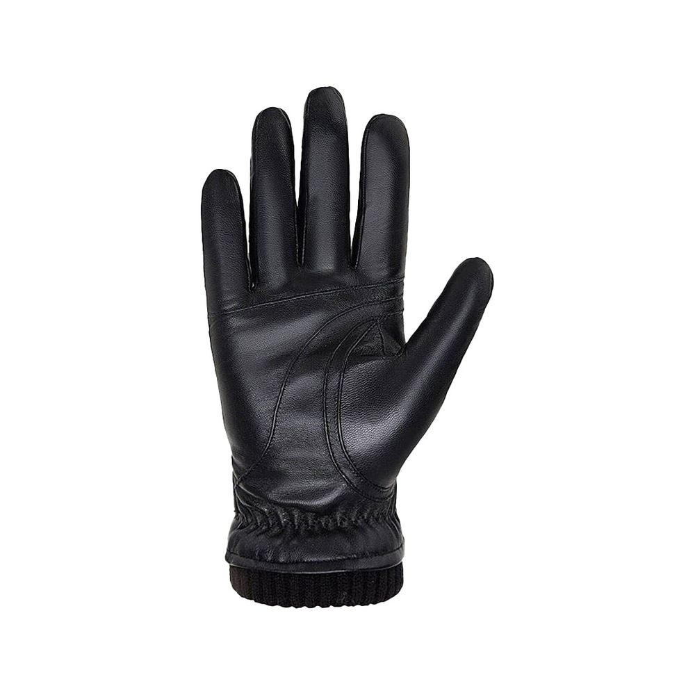 men's leather dress gloves in black with a ribbed knit cuff, additional view 3, manufactured by Abeeha Leather Industry