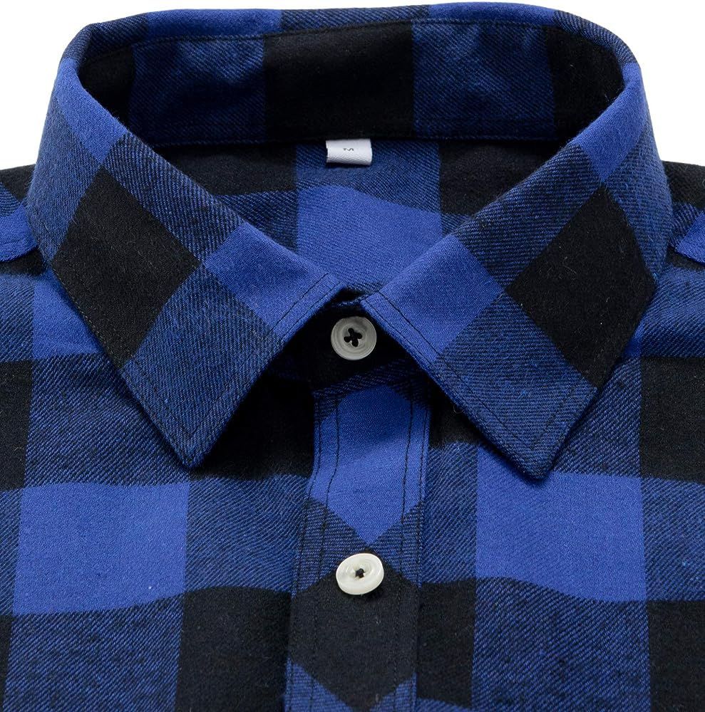 flannel shirt in blue and black buffalo check, additional view 2, manufactured by Abeeha Leather Industry