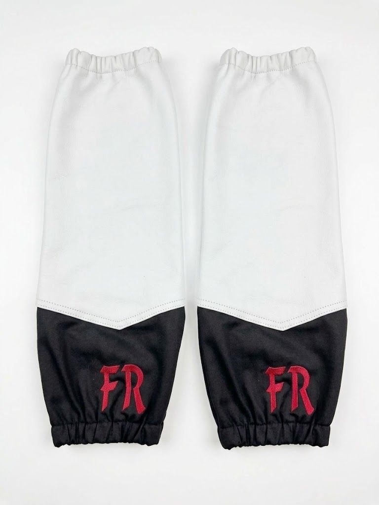 FR fabric arm sleeves in black and blue, additional view 2, manufactured by Abeeha Leather Industry