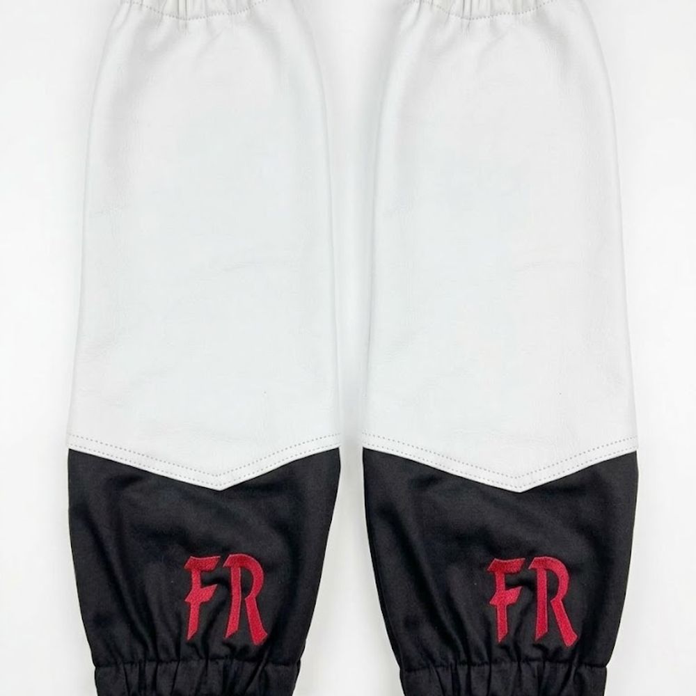 FR fabric arm sleeves in black and blue, additional view 2, manufactured by Abeeha Leather Industry