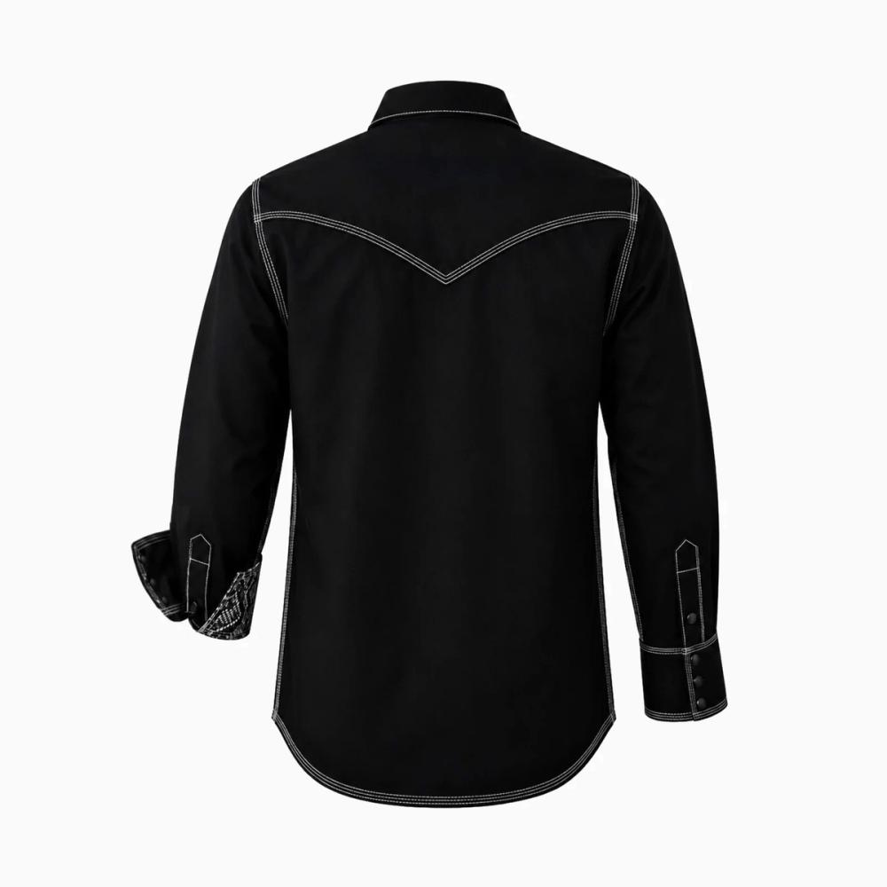 men's FR shirt in black with a snake-print contrast lining, additional view 2, manufactured by Abeeha Leather Industry