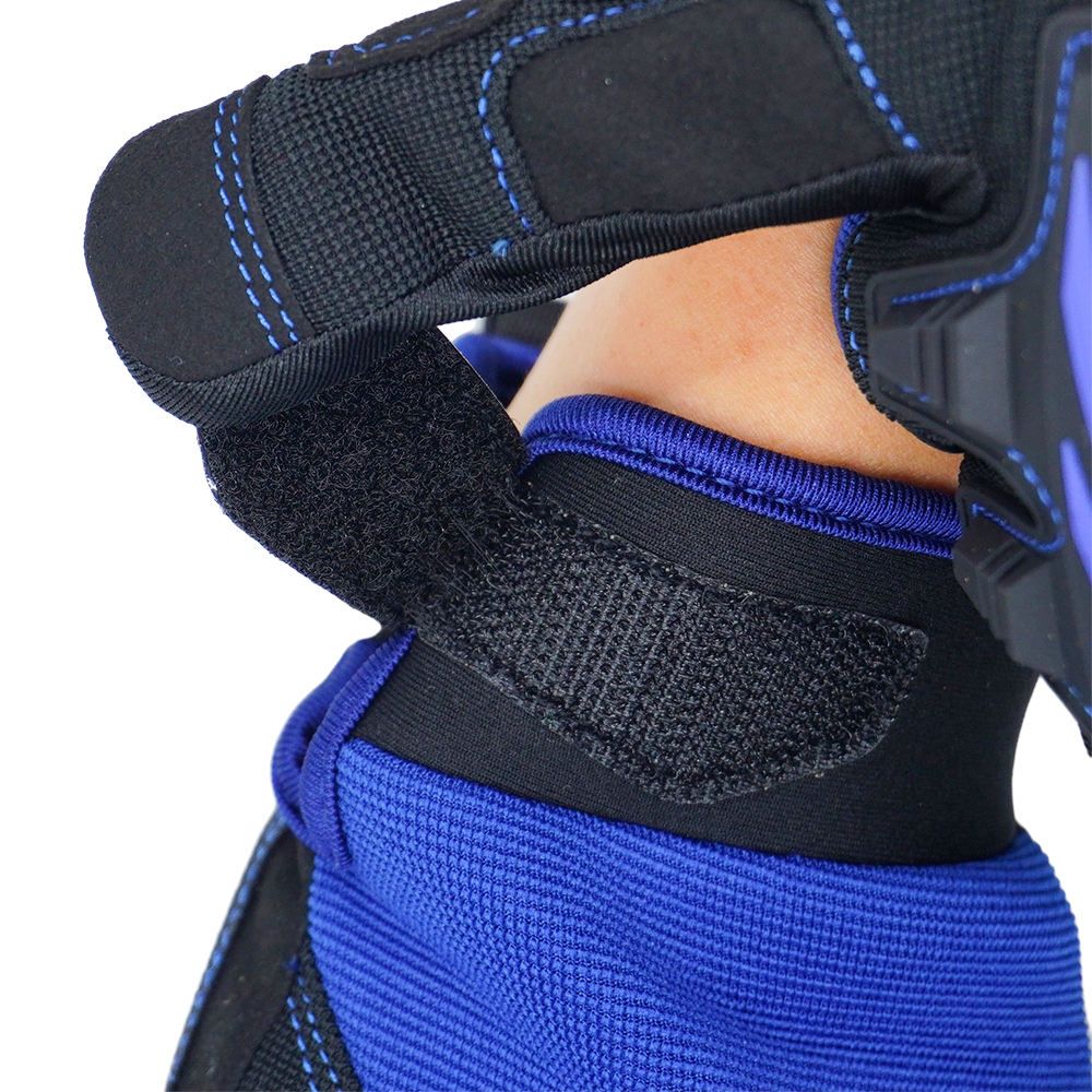 impact mechanic gloves in blue and black synthetic with a ridged knuckle guard, additional view 6, manufactured by Abeeha Leather Industry