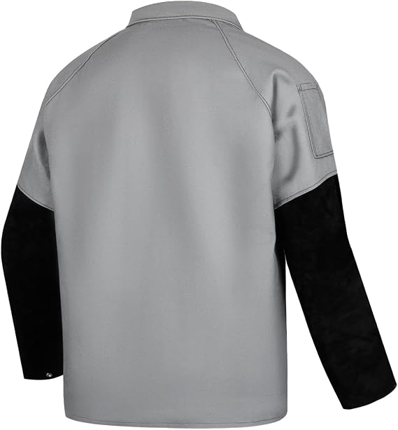 welding jacket in black leather with a storm collar, additional view 2, manufactured by Abeeha Leather Industry
