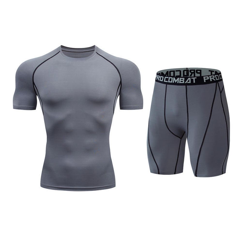 men's compression tee and shorts set in black, additional view 2, manufactured by Abeeha Leather Industry