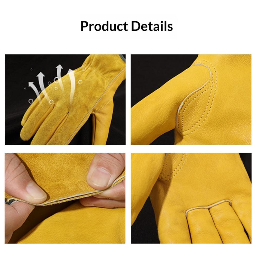 driver gloves in gold grain leather with green edge trim, front view, manufactured by Abeeha Leather Industry
