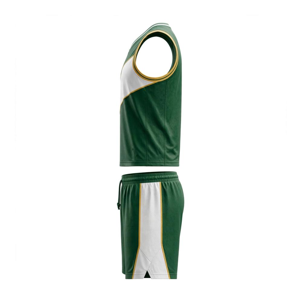 basketball uniform in yellow with green trim, additional view 4, manufactured by Abeeha Leather Industry