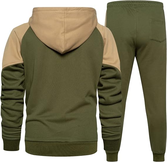 two-piece hooded tracksuit in olive and tan, additional view 2, manufactured by Abeeha Leather Industry
