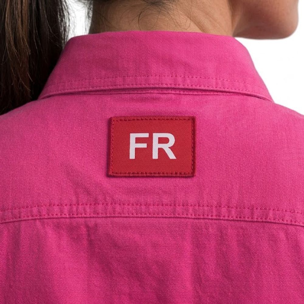women's FR shirt in pink with a camo-print contrast lining, additional view 3, manufactured by Abeeha Leather Industry
