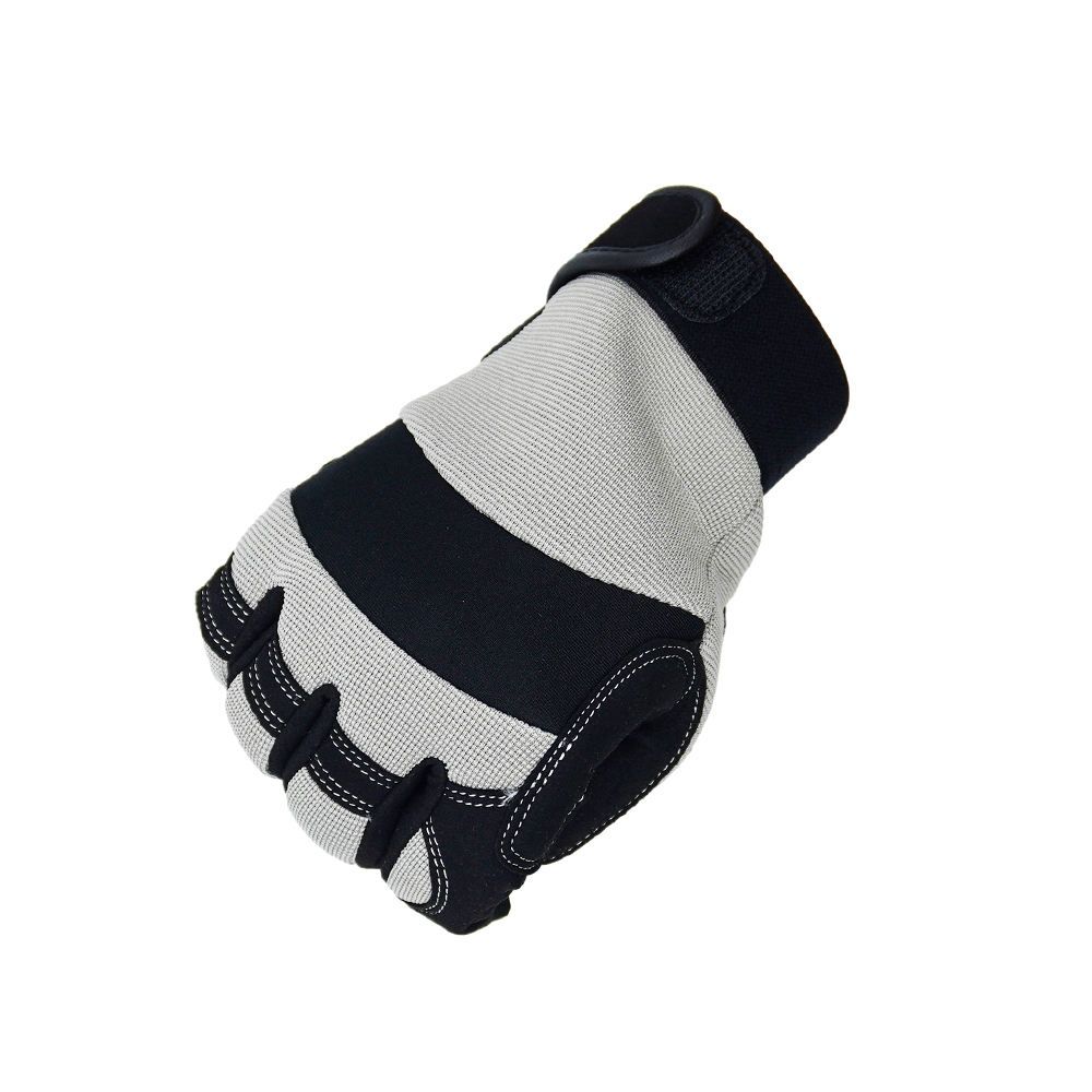 mechanic gloves in grey and black synthetic, additional view 4, manufactured by Abeeha Leather Industry