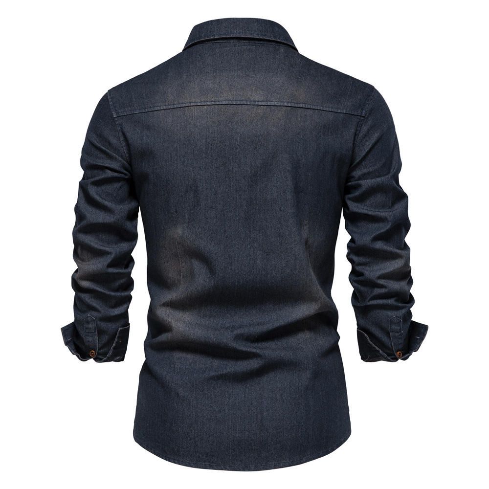 denim work shirt in dark wash, additional view 2, manufactured by Abeeha Leather Industry