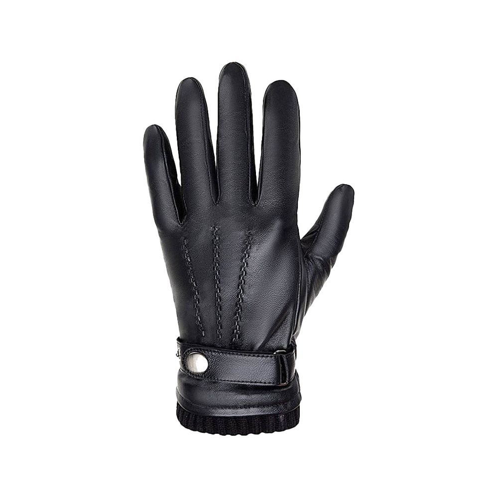 men's leather dress gloves in black with a ribbed knit cuff, additional view 2, manufactured by Abeeha Leather Industry
