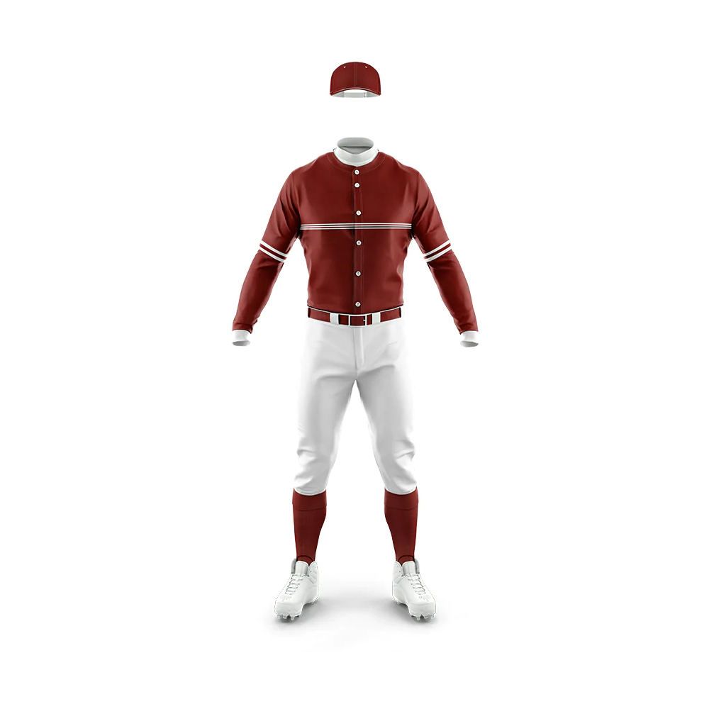 sublimated baseball uniform in maroon and white, additional view 2, manufactured by Abeeha Leather Industry