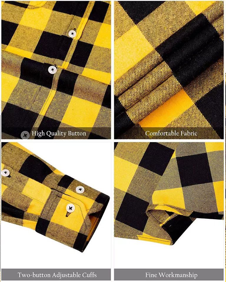 flannel shirt in yellow and black buffalo check, additional view 4, manufactured by Abeeha Leather Industry