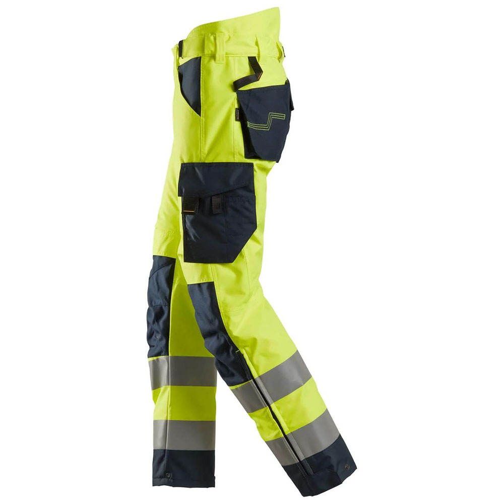 hi-vis work trousers in yellow and navy with reinforced knees, additional view 3, manufactured by Abeeha Leather Industry
