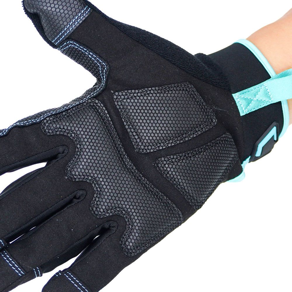 impact mechanic gloves in light blue and black synthetic with segmented knuckle pads, additional view 6, manufactured by Abeeha Leather Industry