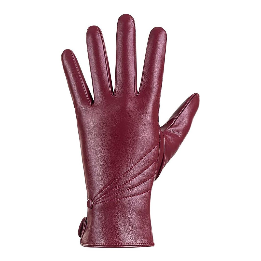 women's leather dress gloves in burgundy, additional view 3, manufactured by Abeeha Leather Industry