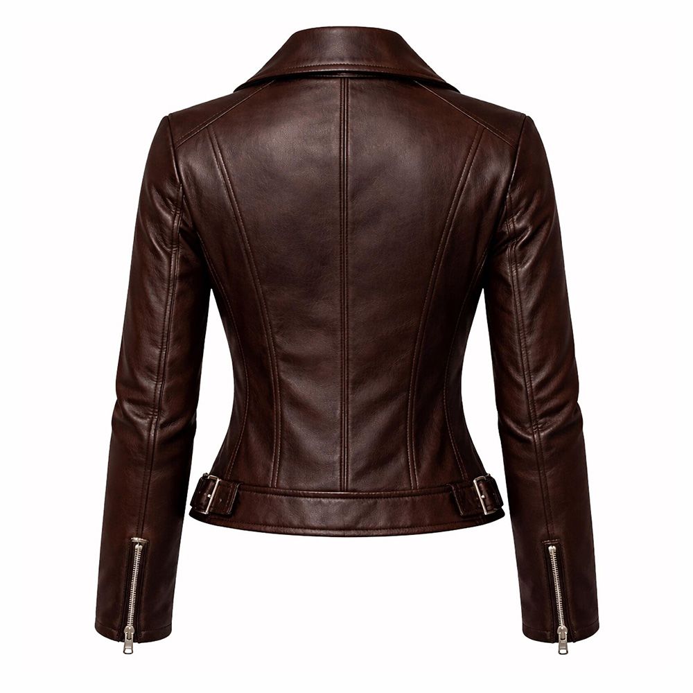women's leather biker jacket in black, additional view 5, manufactured by Abeeha Leather Industry