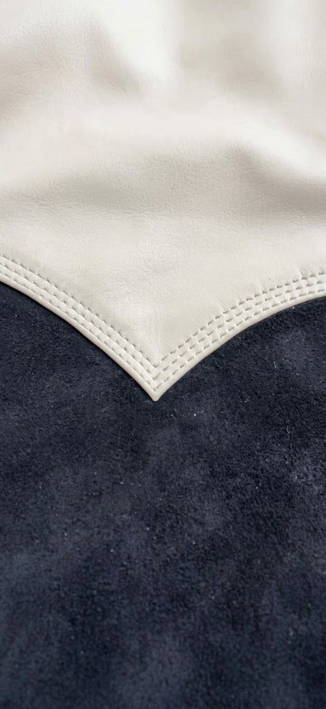 welding jacket in cream and black with a cape yoke, additional view 3, manufactured by Abeeha Leather Industry